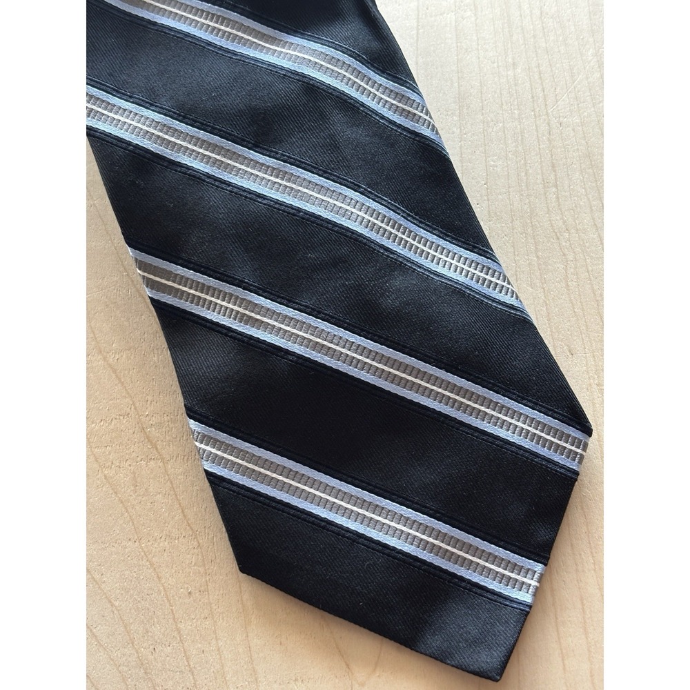 Daniel Cremieux Neck Tie NWT Black Blue Repp Striped 100% Silk USA